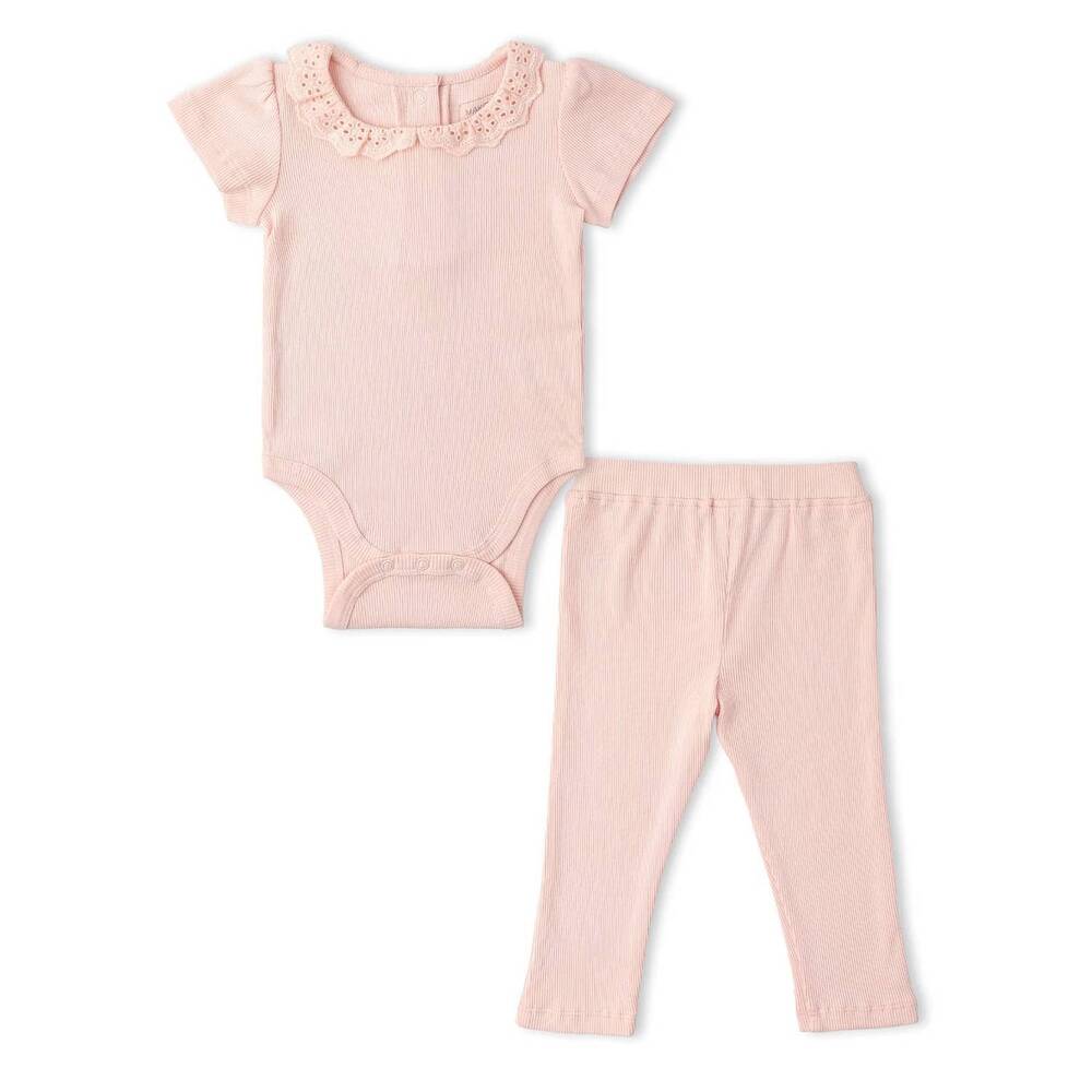 NEW MAKEMAKE ORGANICS girls organic lace collar onesie & tights set in blush